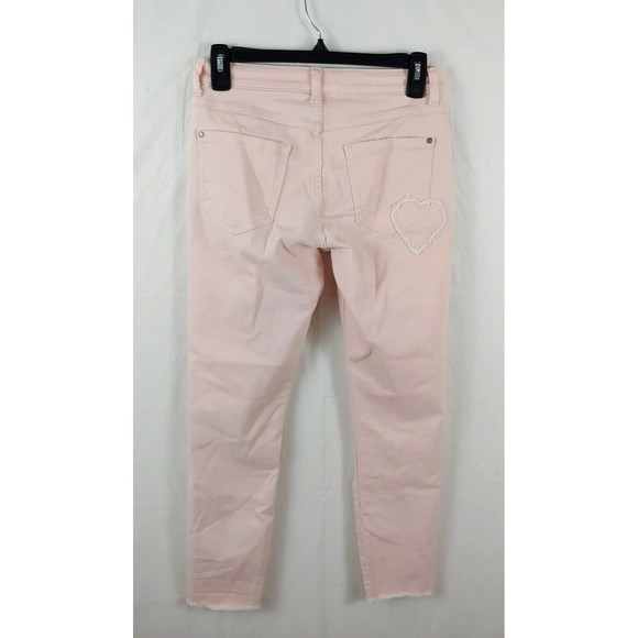 Love Lauren Conrad Womens Skinny Jeans Sz 4 Light Pink Heart Raw Hem Valentines - Picture 8 of 12